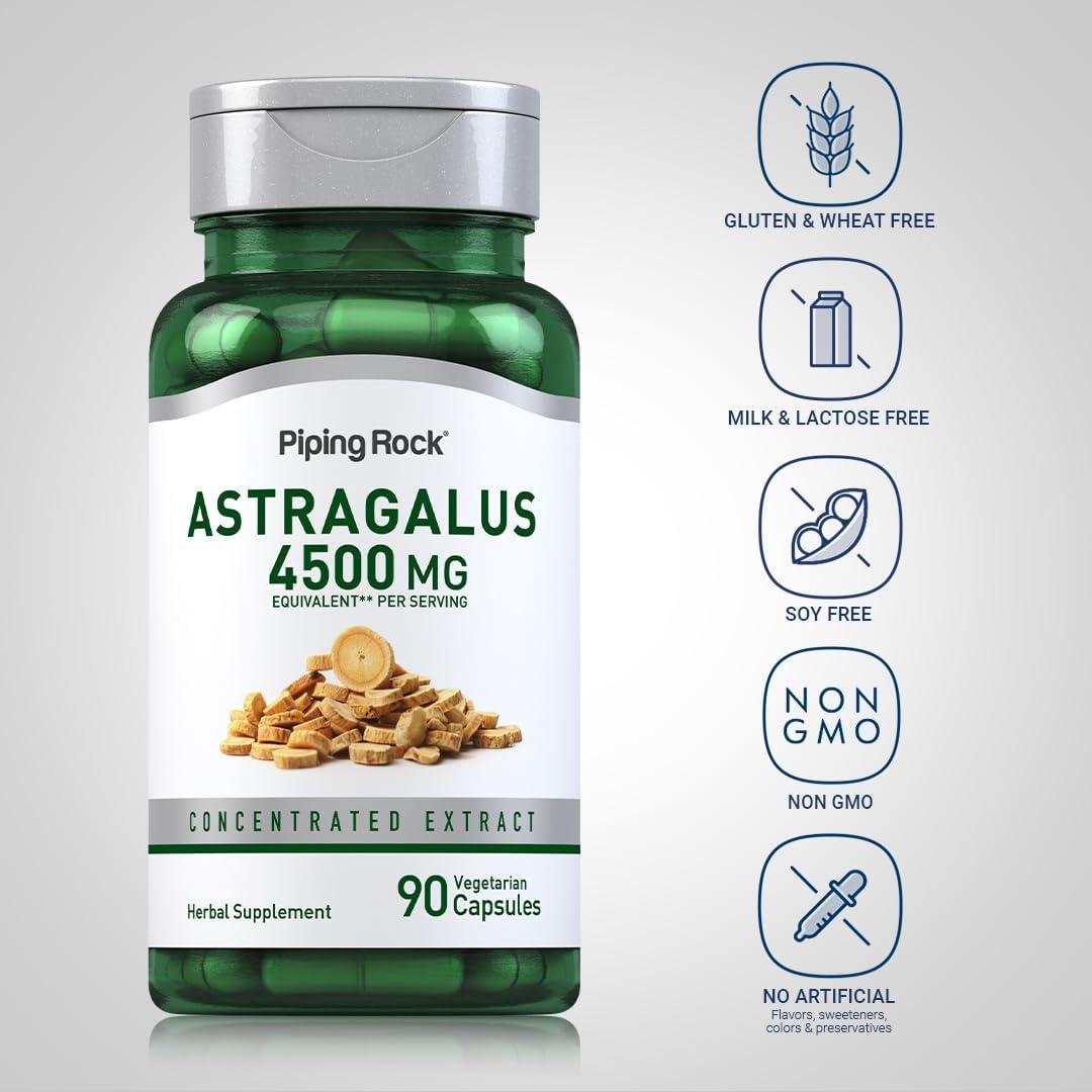 Cápsulas de Extracto de Raíz de Astrágalo Piping Rock 4500mg 90 Unidades