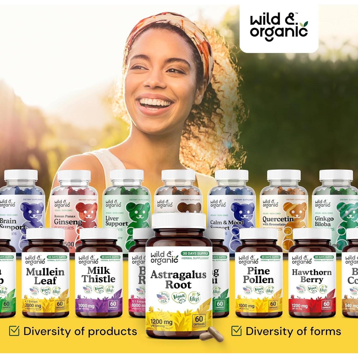 Cápsulas de Raíz de Astrágalo Silvestre 1200 mg - Vegano - 60 Unidades