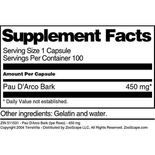 Cápsulas de Corteza de Pau D'Arco TerraVita 450 mg - 100 Unidades
