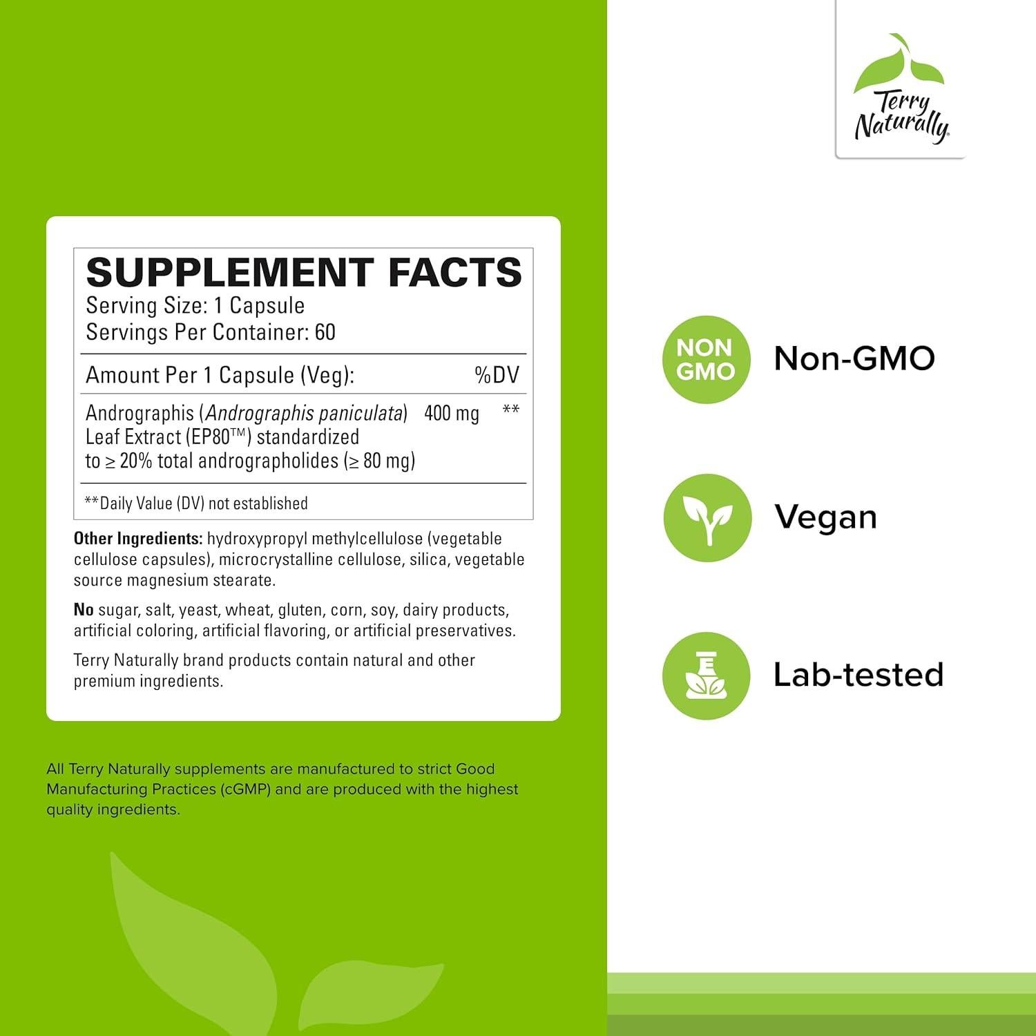 Terry Naturally Andrographis EP80 - Suplemento Vegano 60 Cápsulas