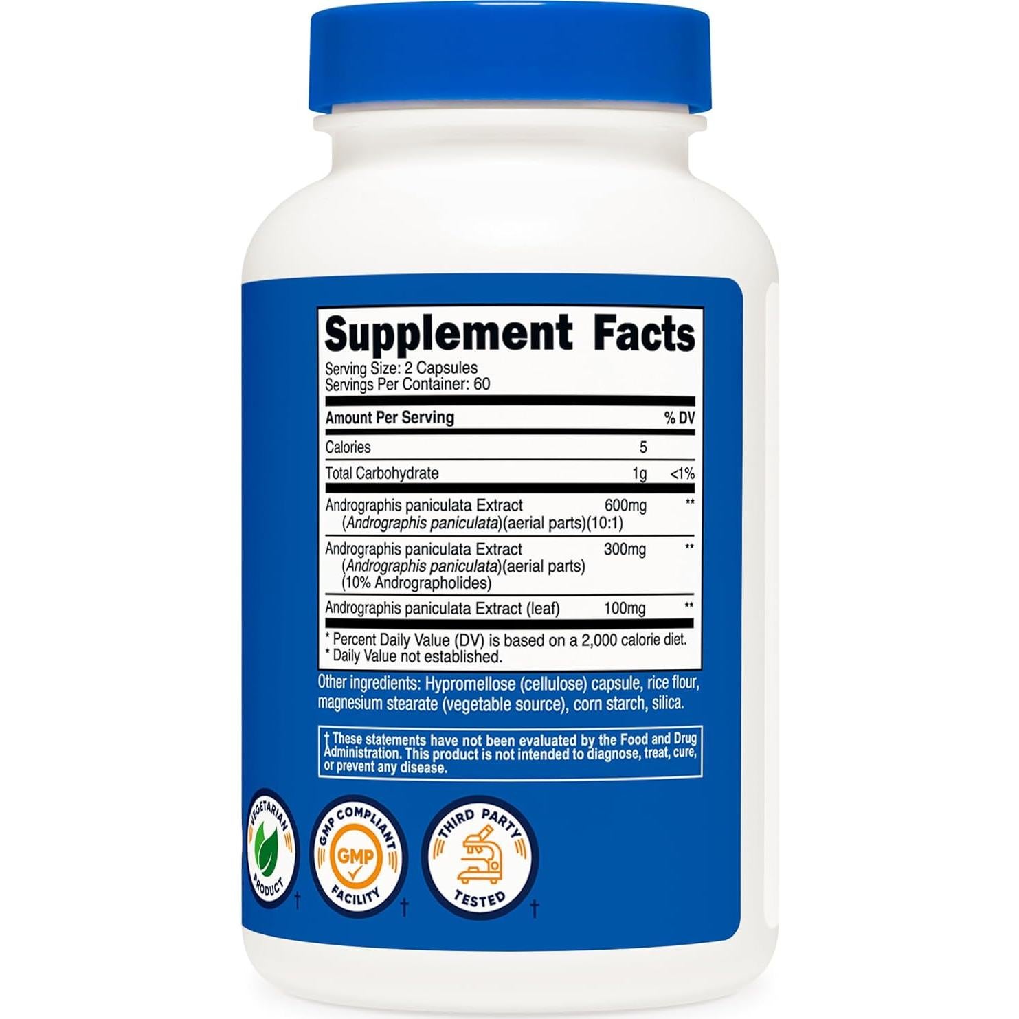 Cápsulas de Extracto de Andrographis Nutricost 1000mg 120 Unidades