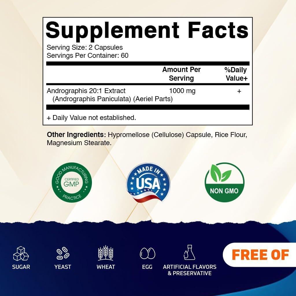 Extracto de Andrographis Vitamatic 1000 mg - 120 cápulas vegetales