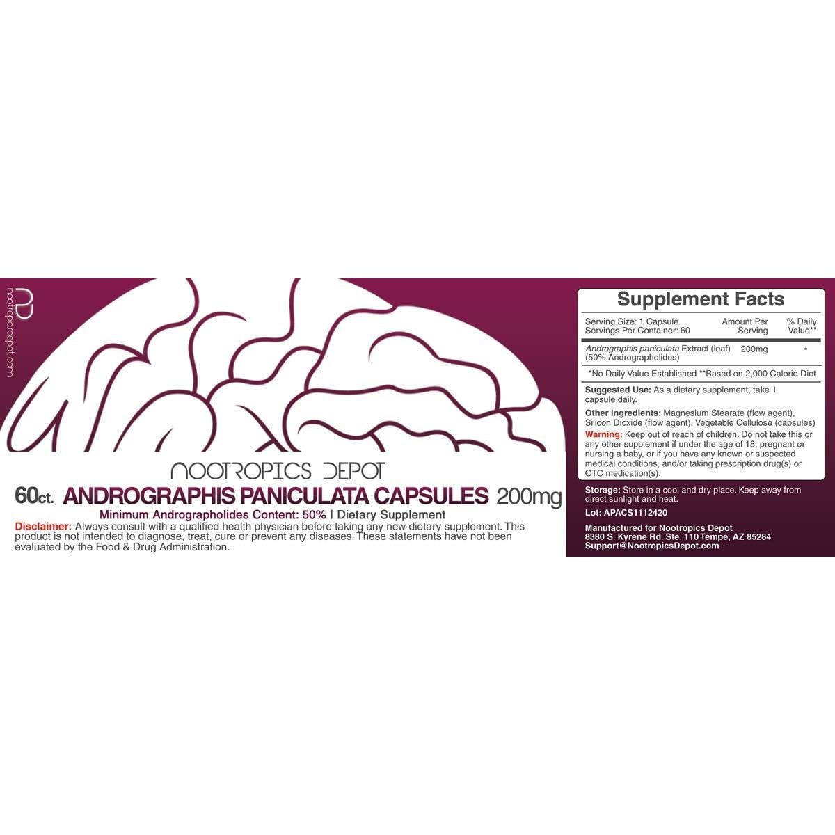 Cápsulas de Andrographis Paniculata Nootropics 200mg 60 Unidades