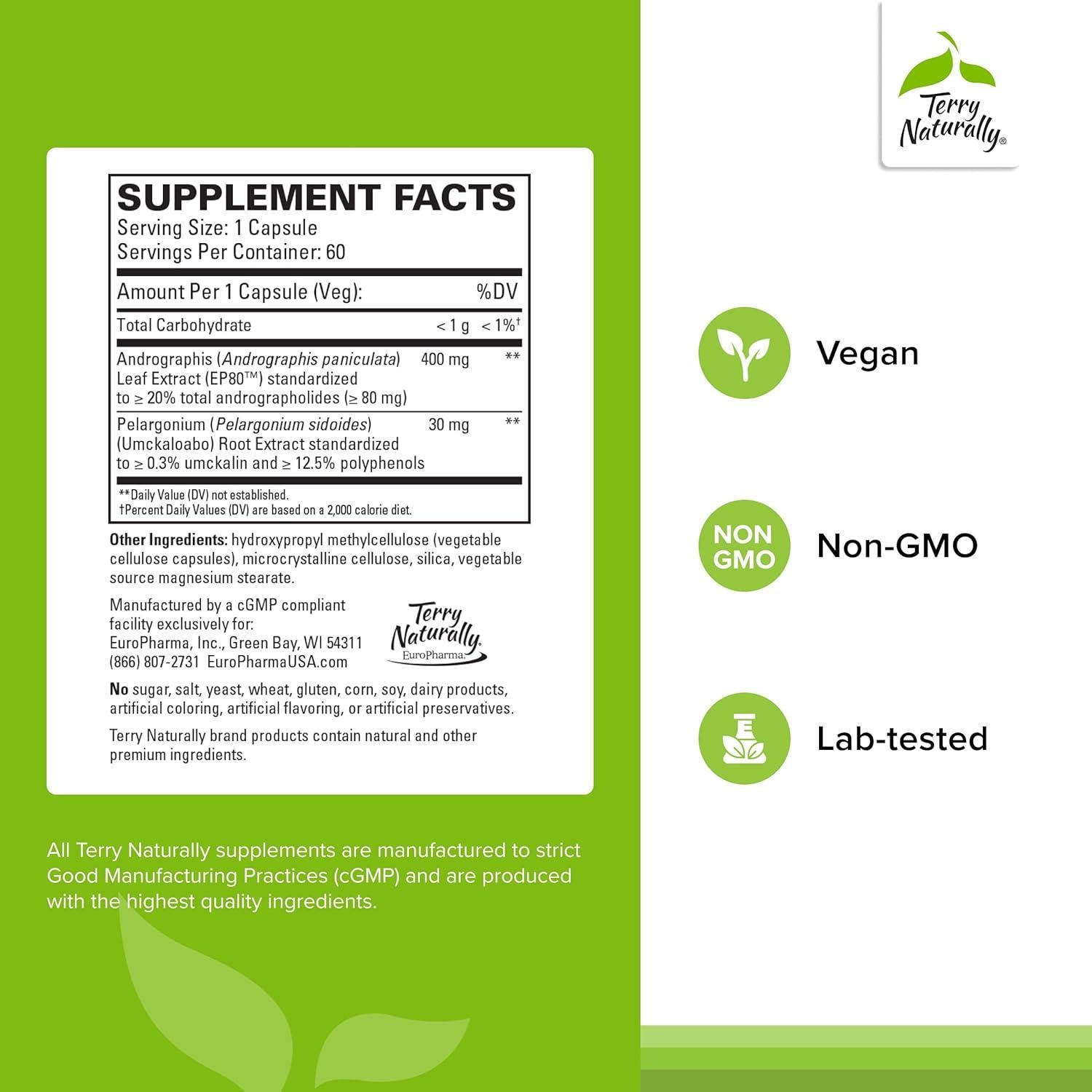 Terry Naturally Andrographis EP80 - Suplemento Vegano 60 Cápsulas