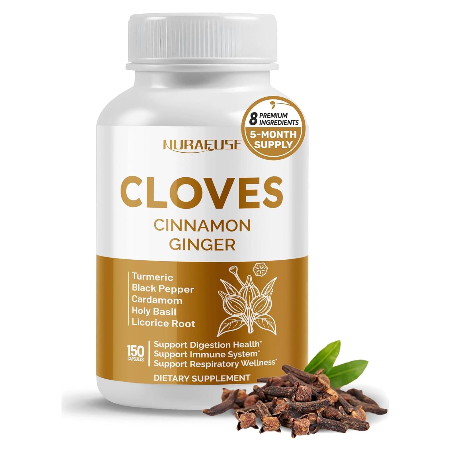 Suplemento Digestivo NuraFuse - 150 Cápsulas de Clavo, Canela y Jengibre