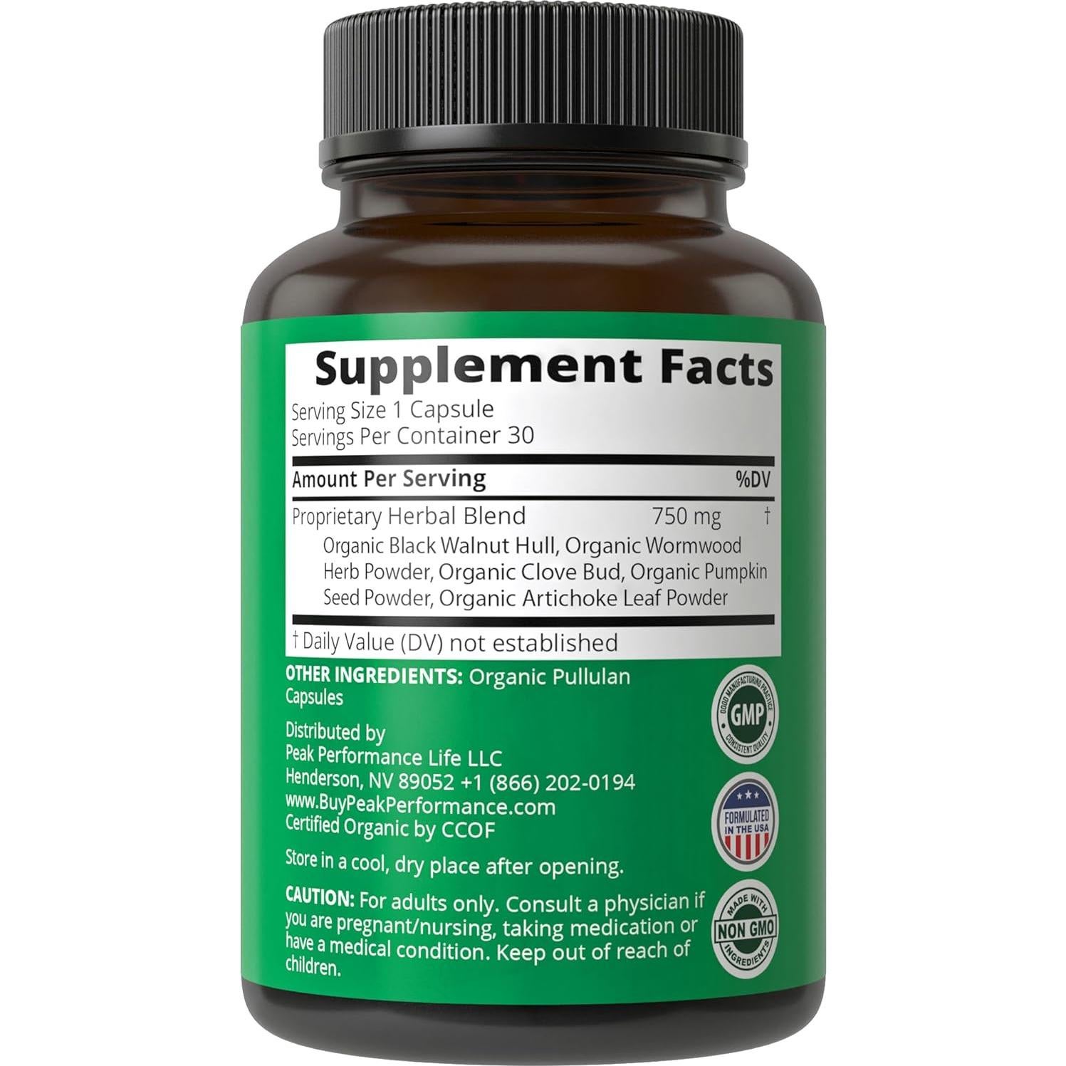 Suplemento Desintoxicante Peak Performance 60 Cápsulas Orgánicas