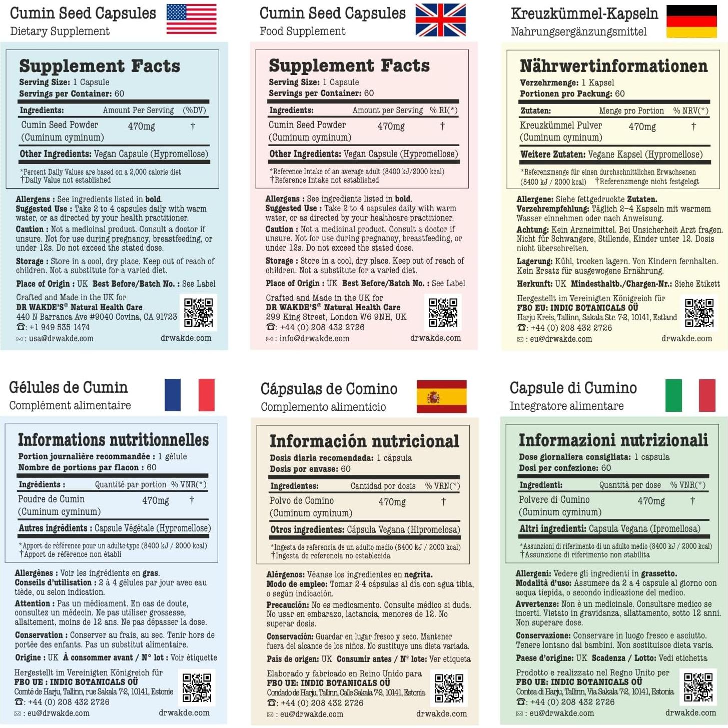 Cápsulas de Semillas de Comino Orgánico DR WAKDE - 60 Veganas