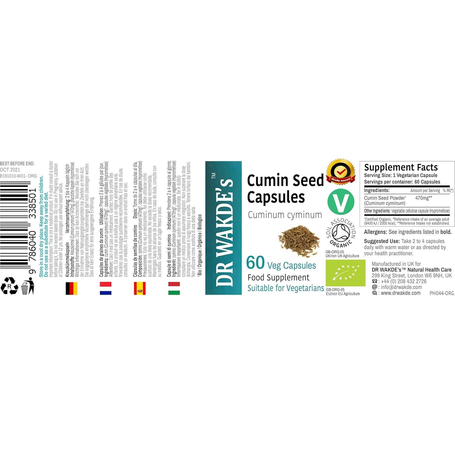 Cápsulas de Semillas de Comino Orgánico DR WAKDE - 60 Veganas