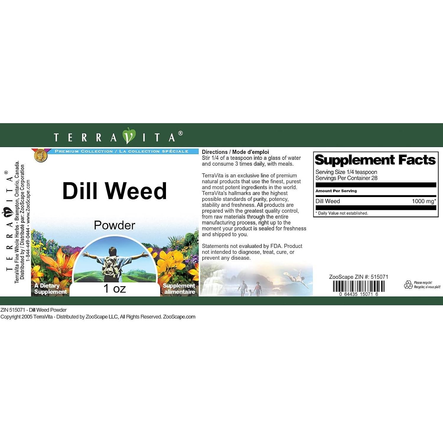 Polvo de Eneldo TerraVita 28.35 g Sin Rellenos