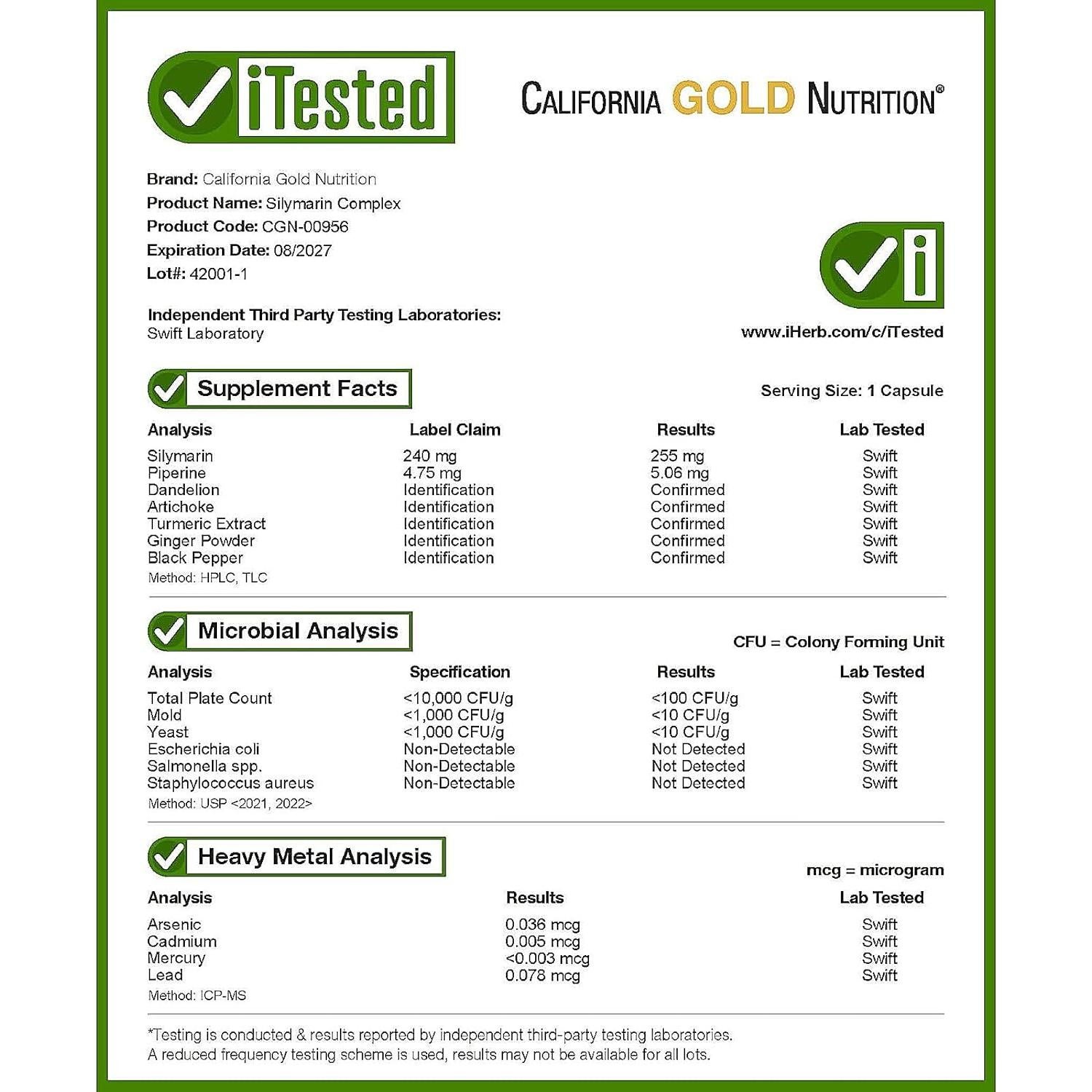 Suplemento Hepático Silymarin California Gold Nutrition 120 Cápsulas