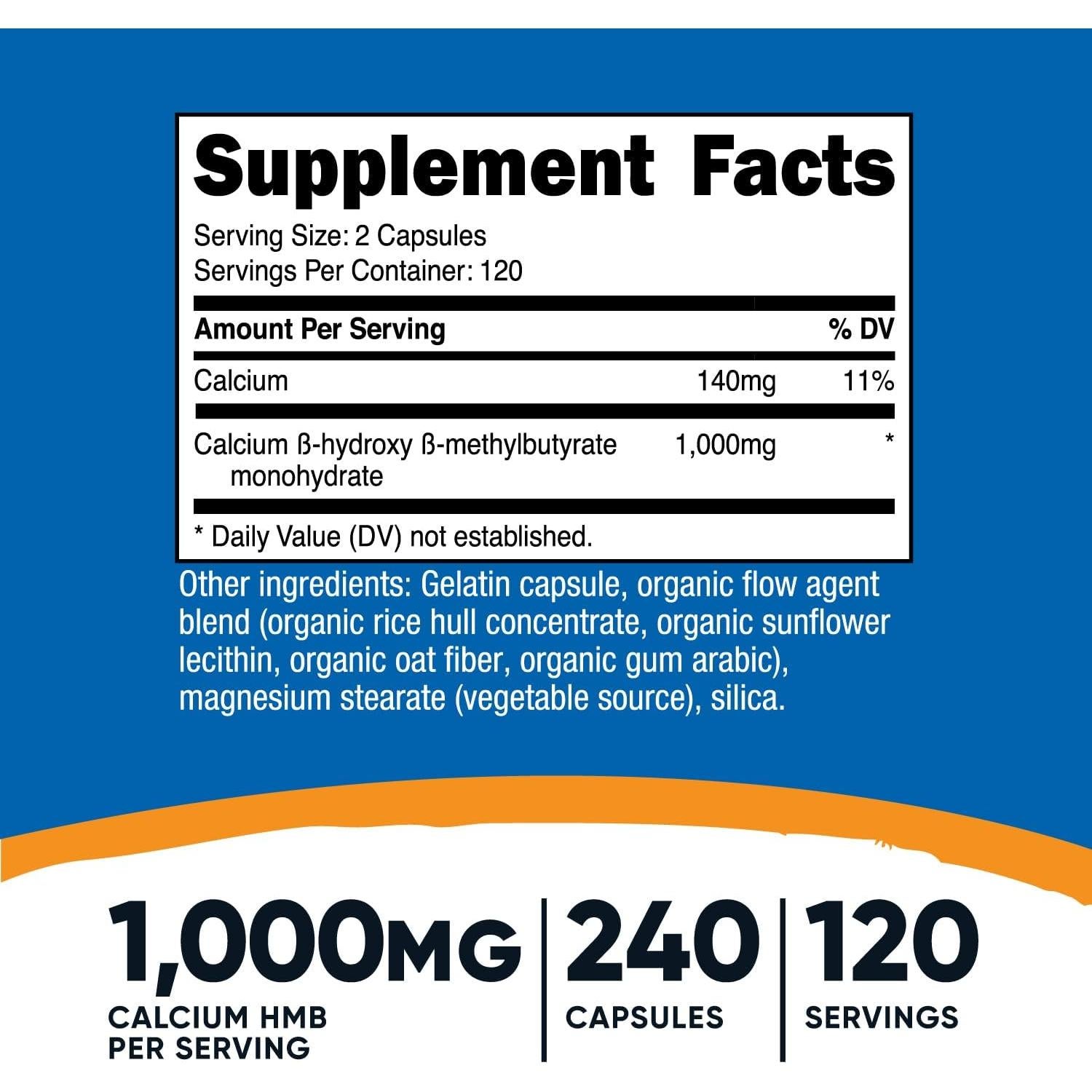 Nutricost HMB 1000mg 240 Cápsulas Sin Gluten y No OGM