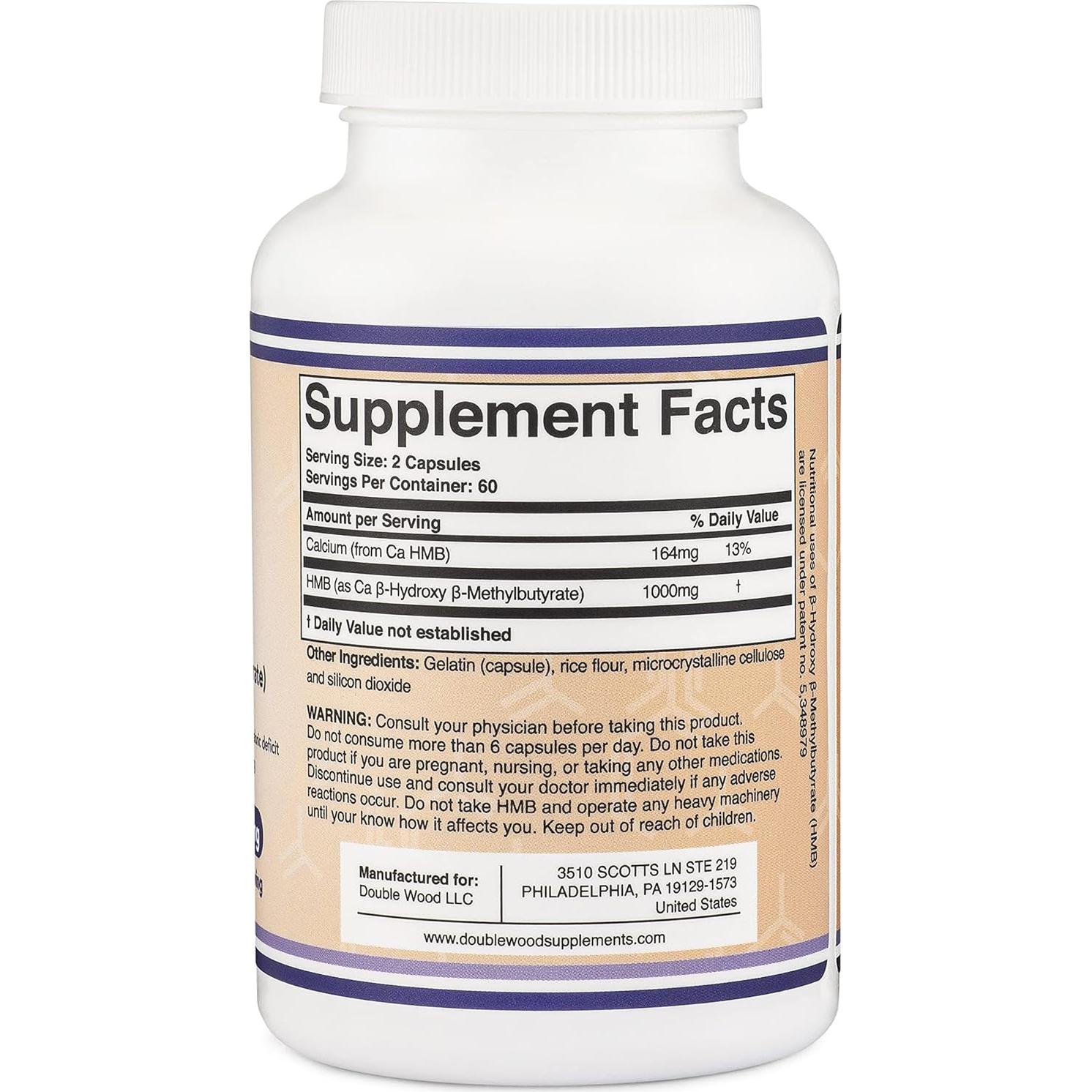 Suplemento HMB Double Wood 120 Cápsulas 1000mg No OGM