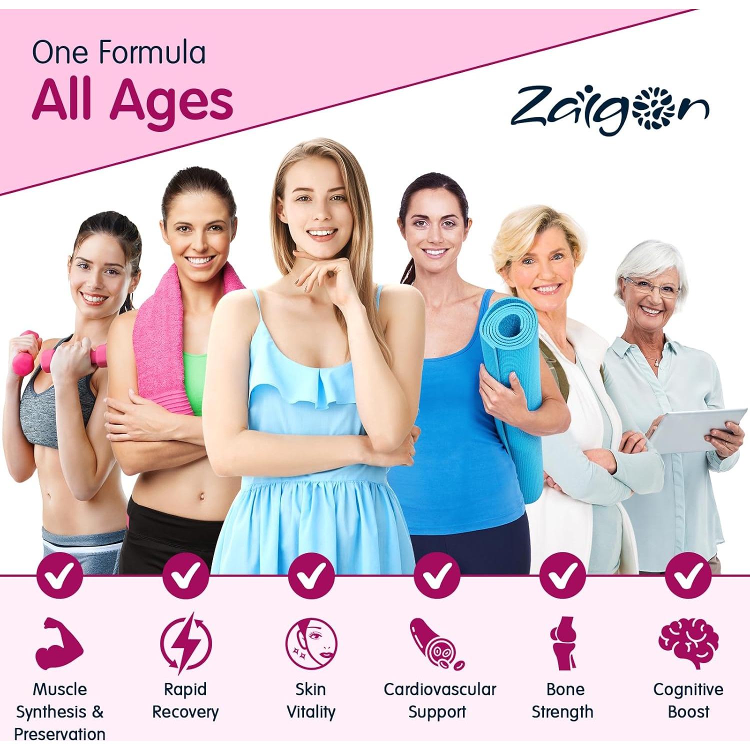 Suplemento HMB Zaigon para Mujeres 180 Cápsulas | Vitamina D3, Colágeno, Omega 3
