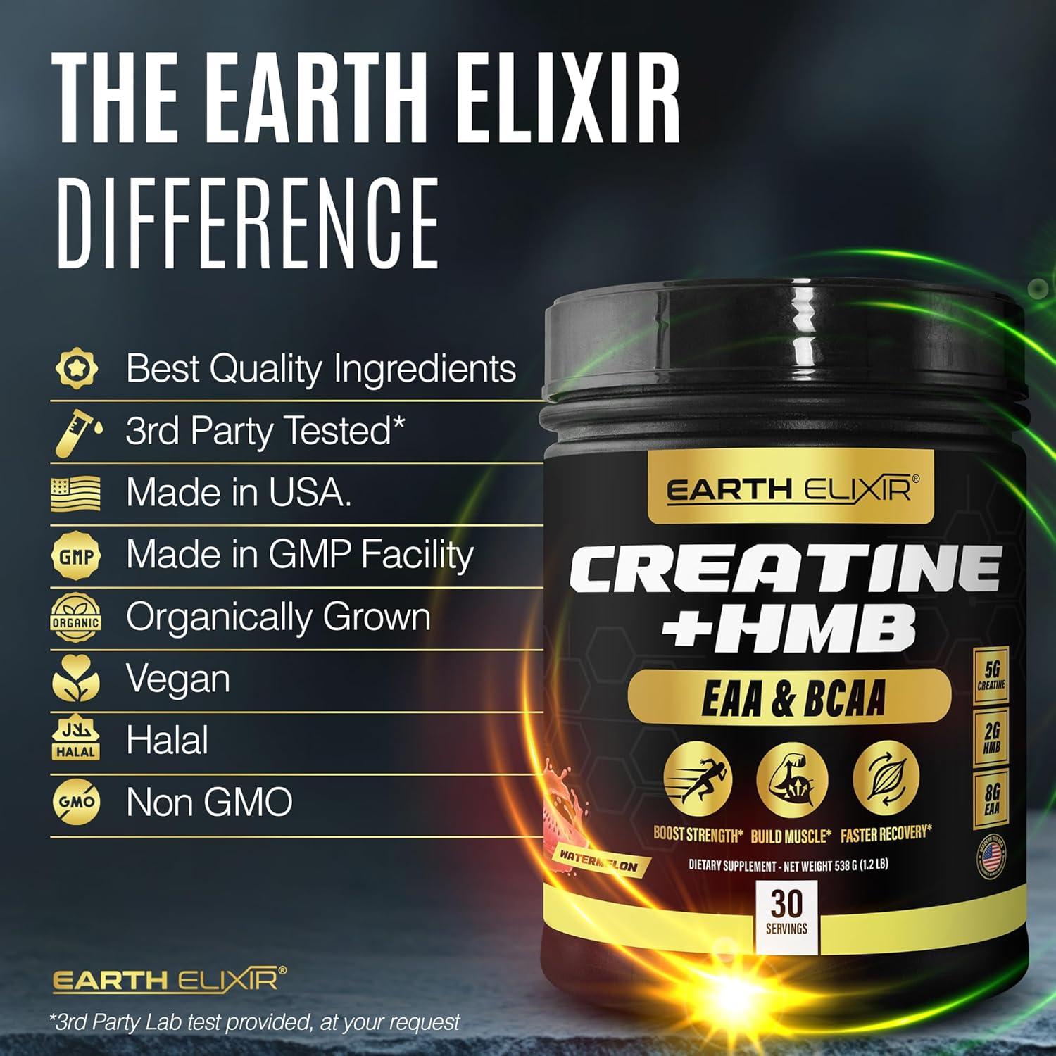 Suplemento de Creatina HMB Earth Elixir 5g Creatina 2g HMB