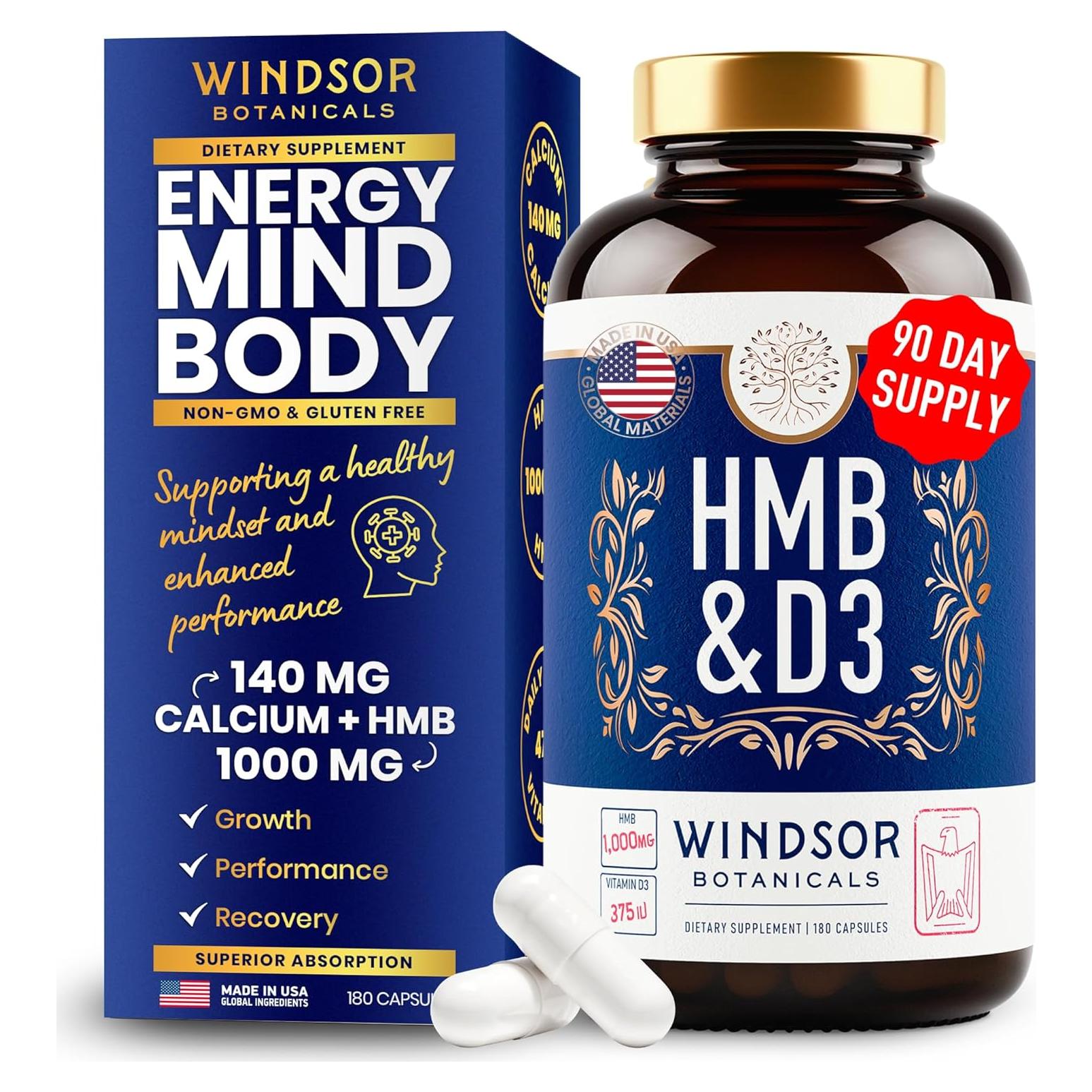 Suplemento HMB y Vitamina D3 Windsor Botanicals 180 Cápsulas