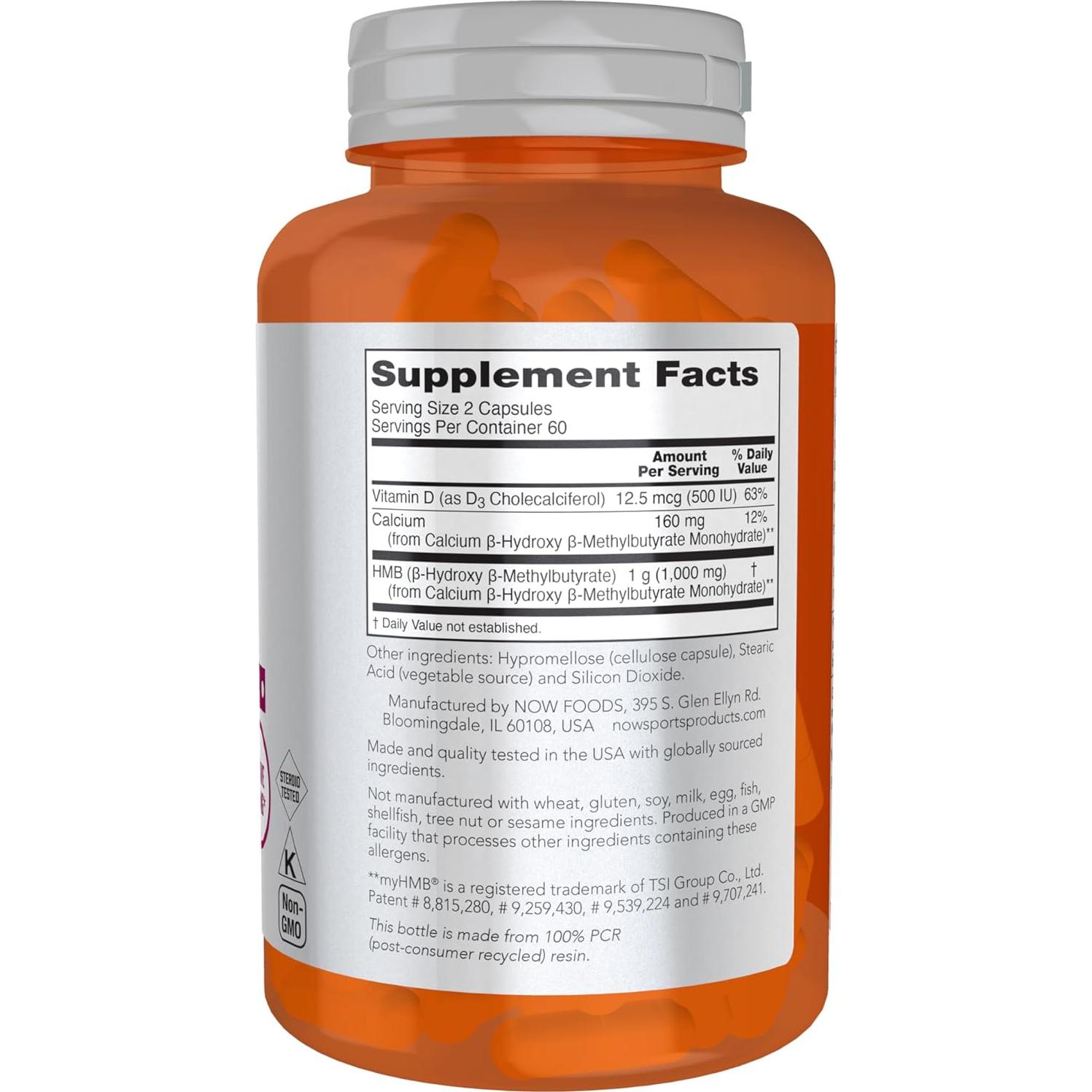 Suplemento HMB NOW Foods 500 mg 120 Cápsulas Veganas