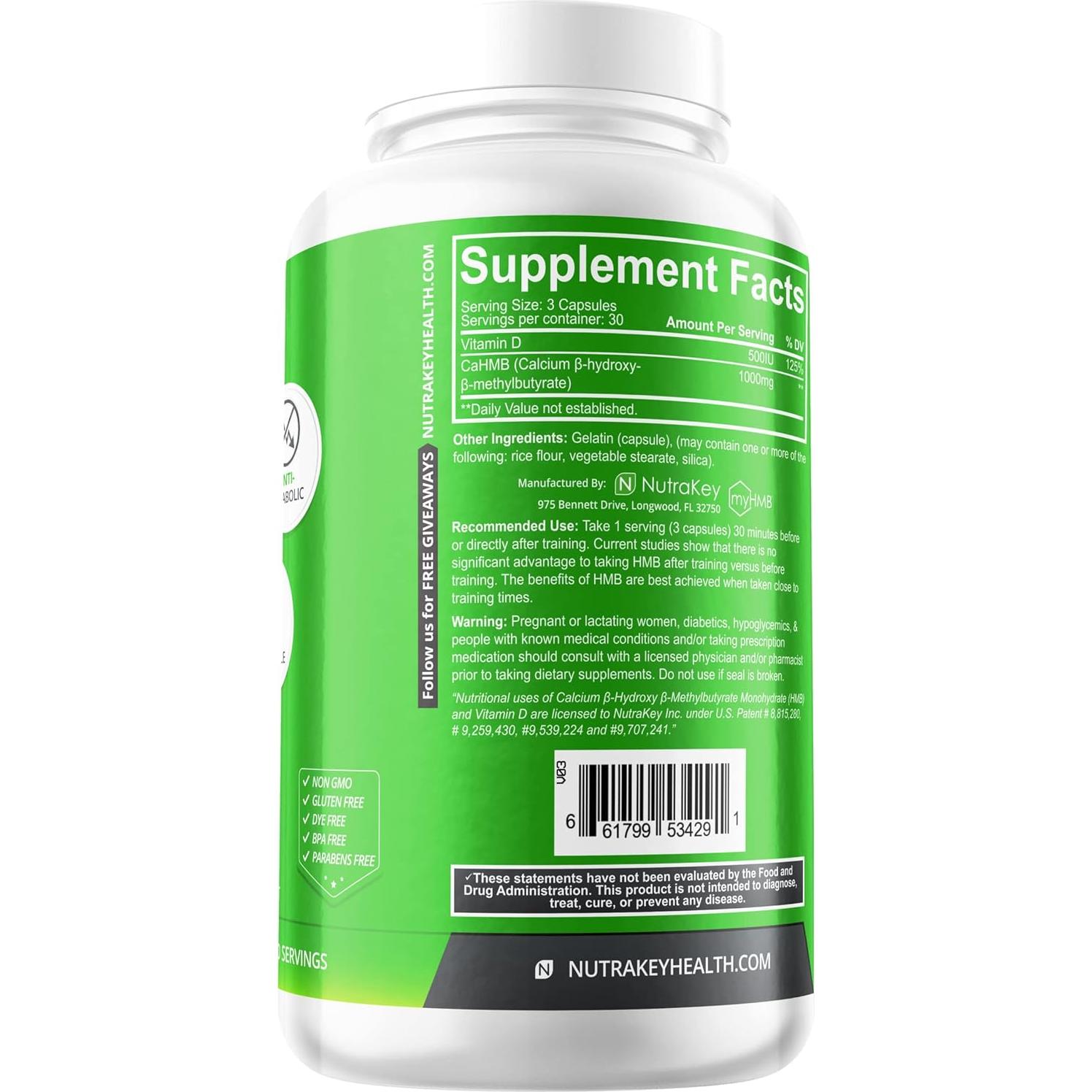 Cápsulas HMB NutraKey 90 Unidades - Suplemento Deportivo
