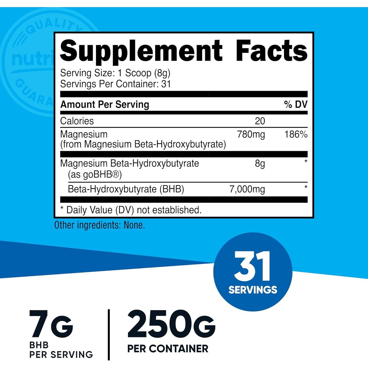 Sales de Cetonas de Magnesio Nutricost 250g - 6.5g BHB