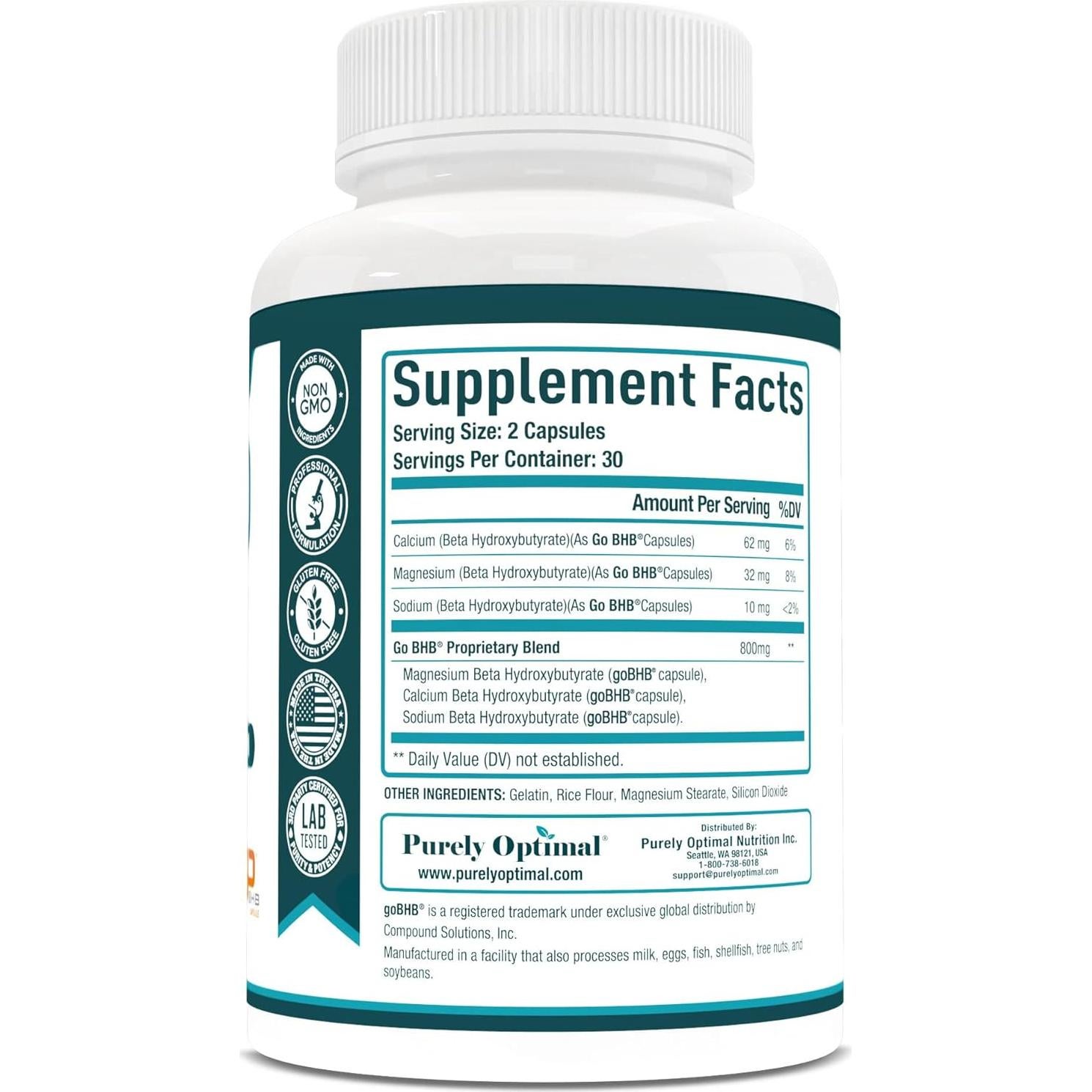 Cápsulas de BHB Keto Purely Optimal - 60 unidades para cetosis