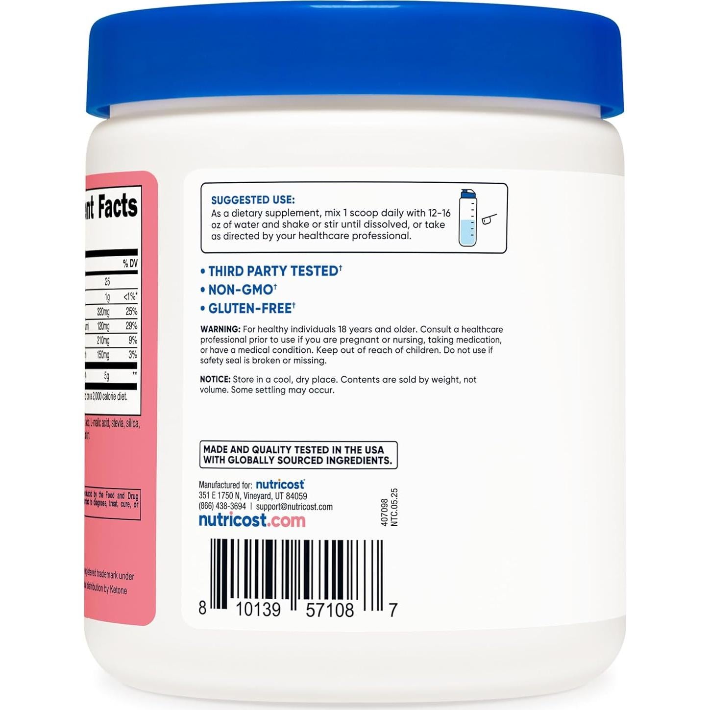 Mezcla de Bebida de Sales de BHB Nutricost 269g Sabor Limón de Fresa