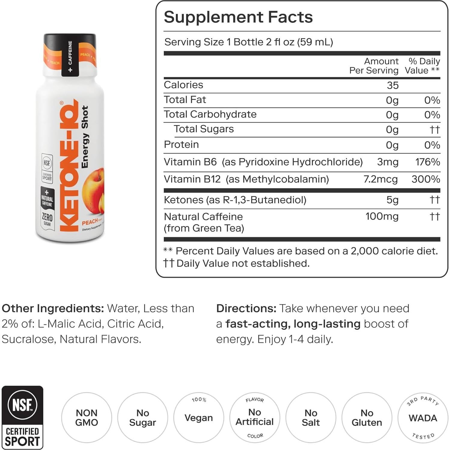 Disparos de Energía Ketone-IQ HVMN - 12x59ml Durazno