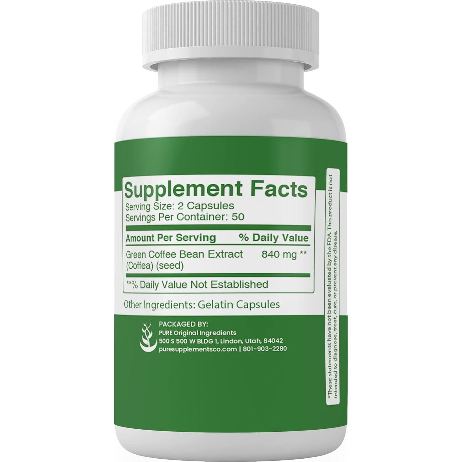 Extracto de Grano de Café Verde Pure Original 100 Cápsulas