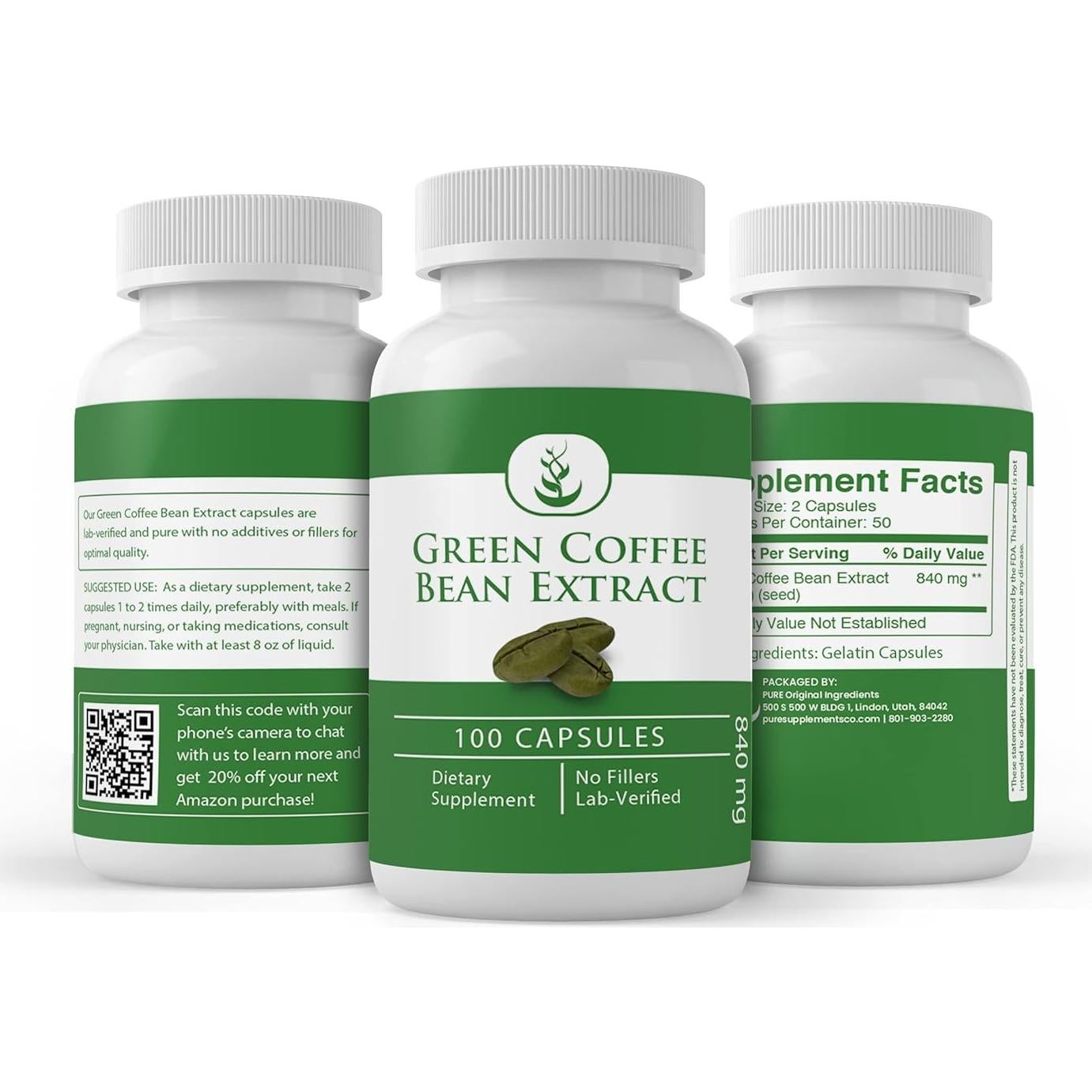 Extracto de Grano de Café Verde Pure Original 100 Cápsulas