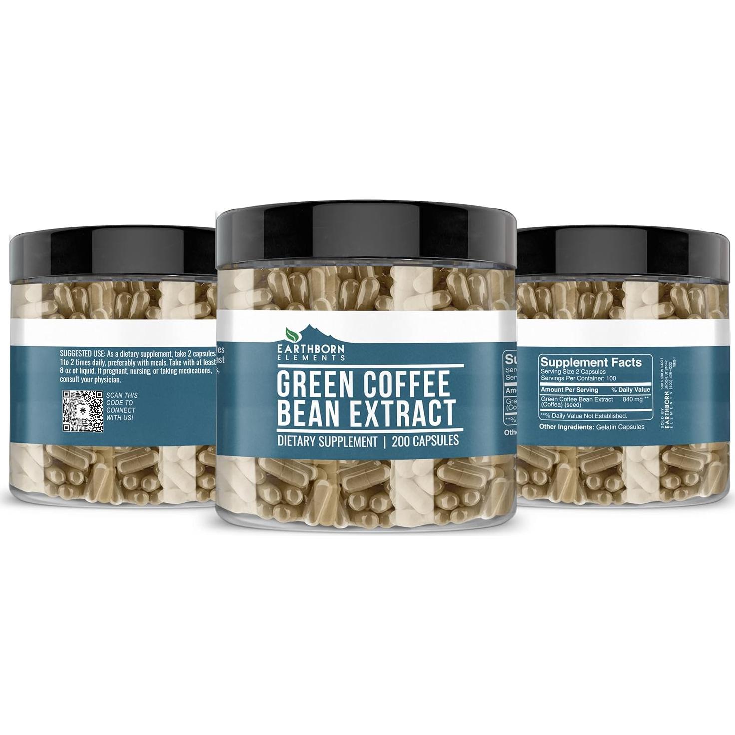 Extracto de Grano de Café Verde Earthborn Elements 200 Cápsulas Puro