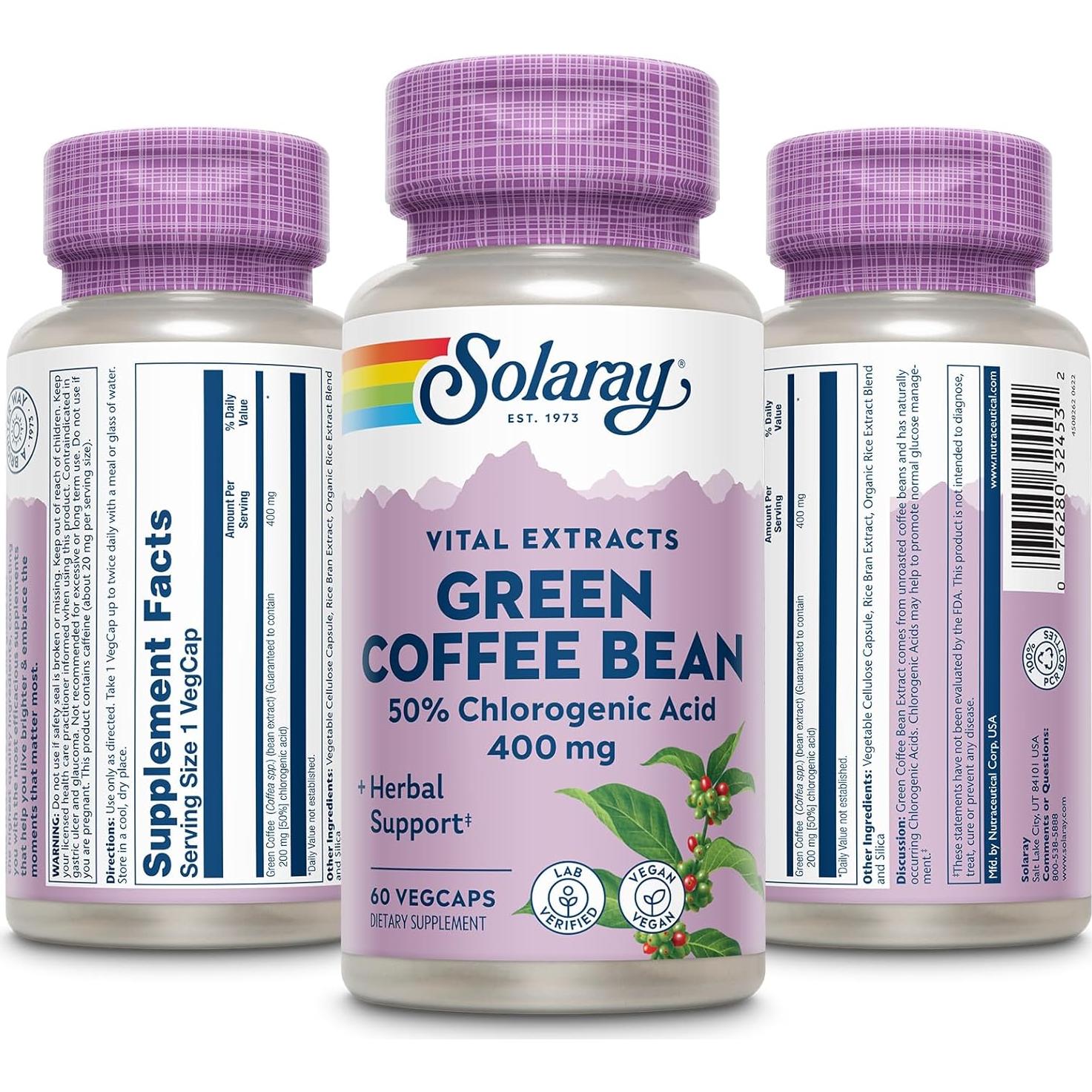 Extracto de Grano de Café Verde Solaray 400mg 60 Cápsulas