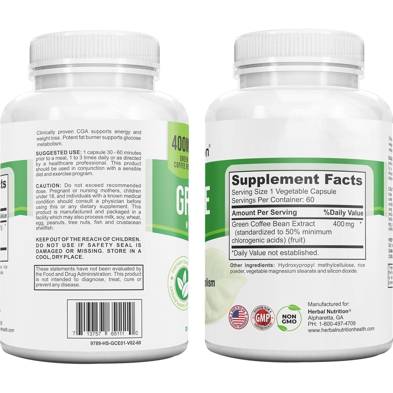 Extracto de Grano de Café Verde Herbal Nutrition 2x120 Cápsulas