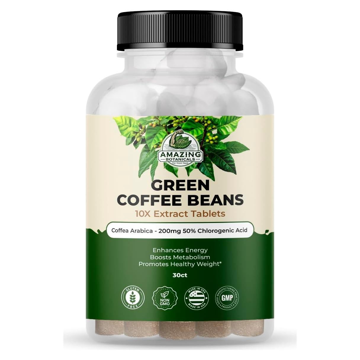 Tabletas de Extracto de Café Verde Amazing Botanicals 200mg 30 Unidades