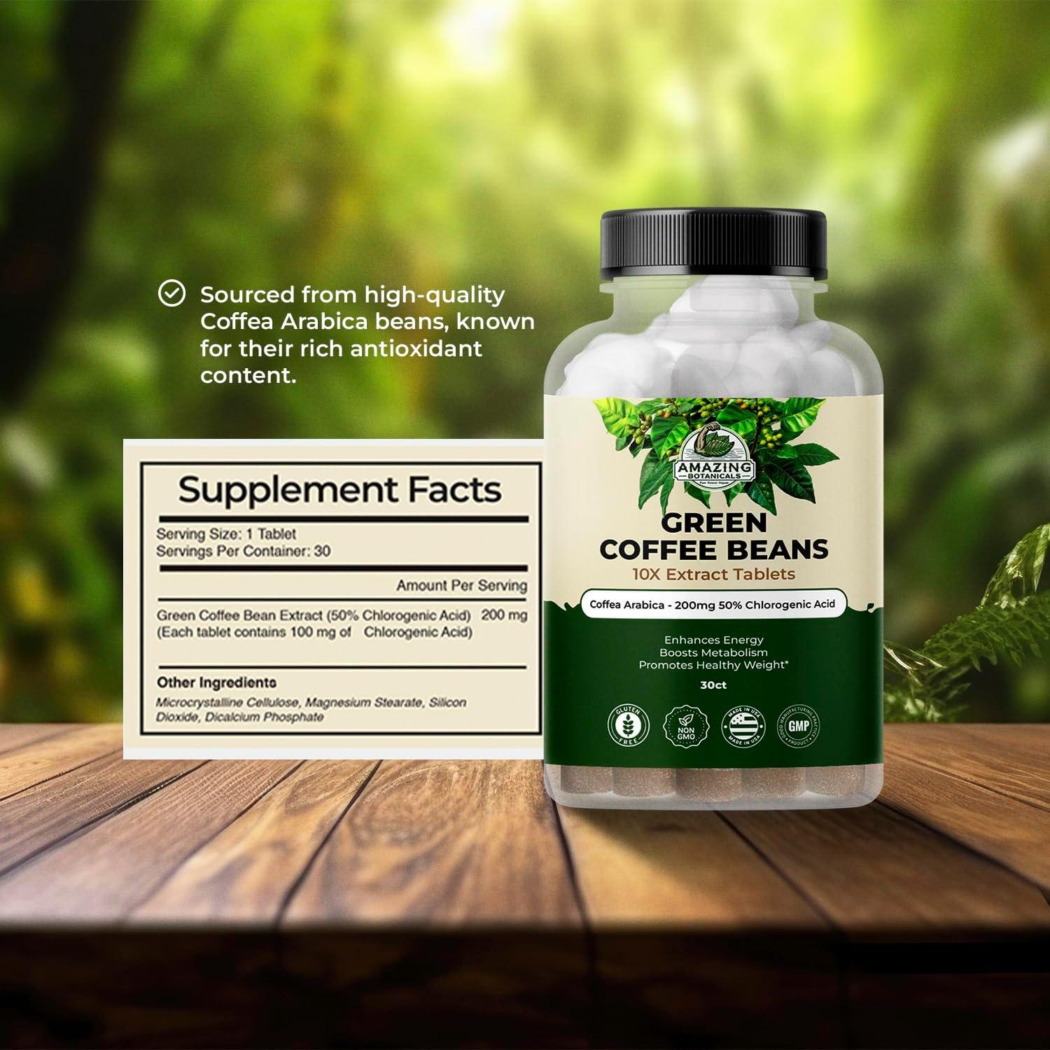 Tabletas de Extracto de Café Verde Amazing Botanicals 200mg 30 Unidades