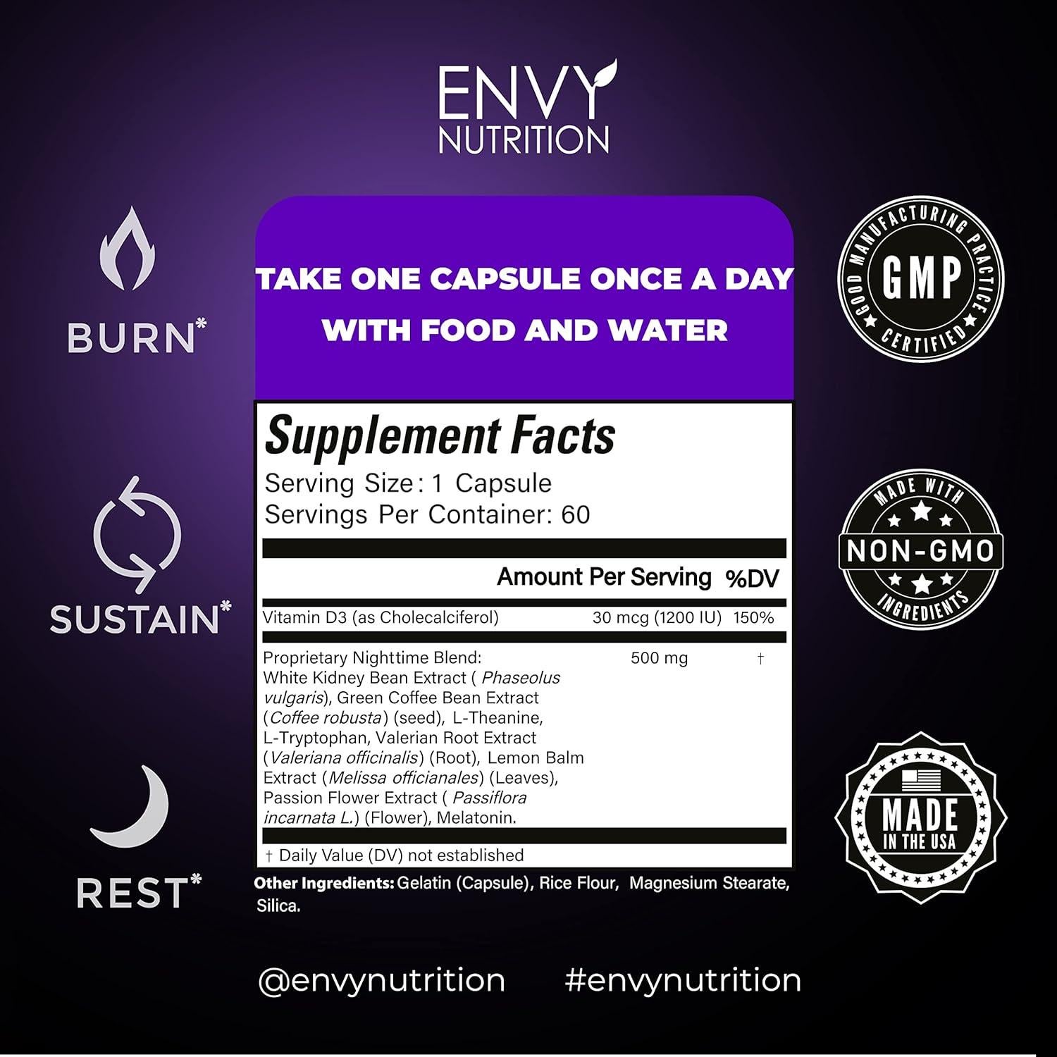 Suplemento Quemador de Grasa Nocturno Envy Nutrition 60 Cápsulas