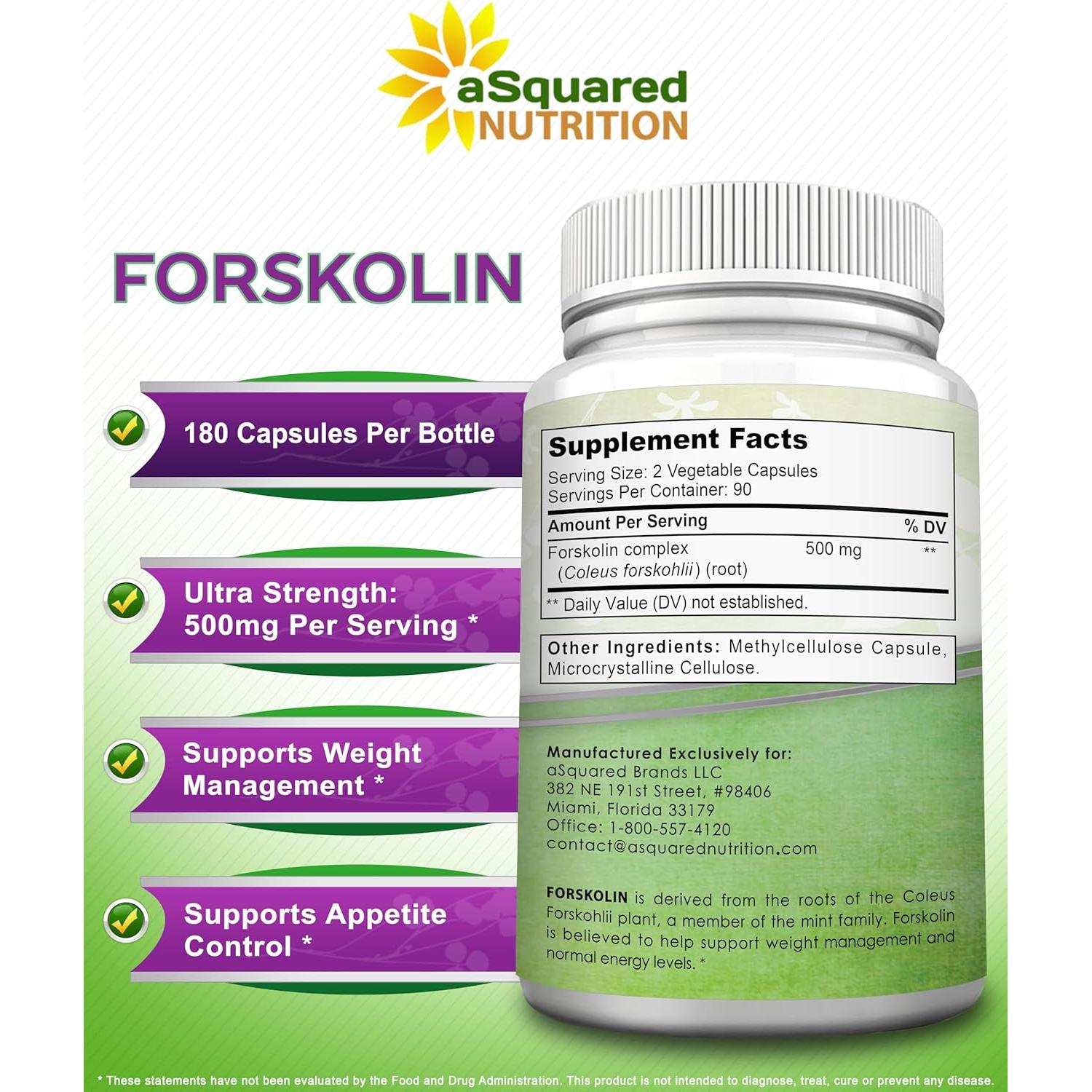 Suplemento de Forskolin 500mg aSquared Nutrition - 180 Cápsulas