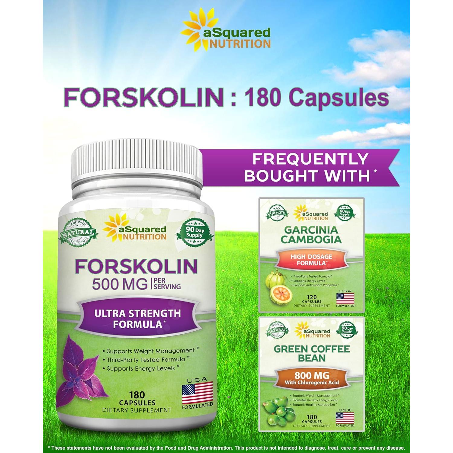 Suplemento de Forskolin 500mg aSquared Nutrition - 180 Cápsulas