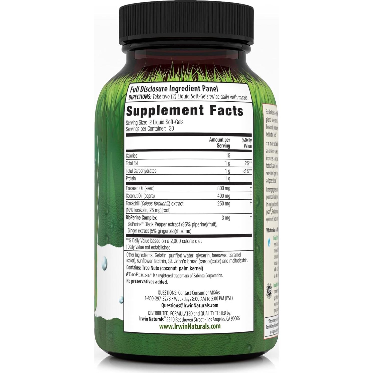 Suplemento de Pérdida de Grasa Irwin Naturals Forskolin 60 Cápsulas