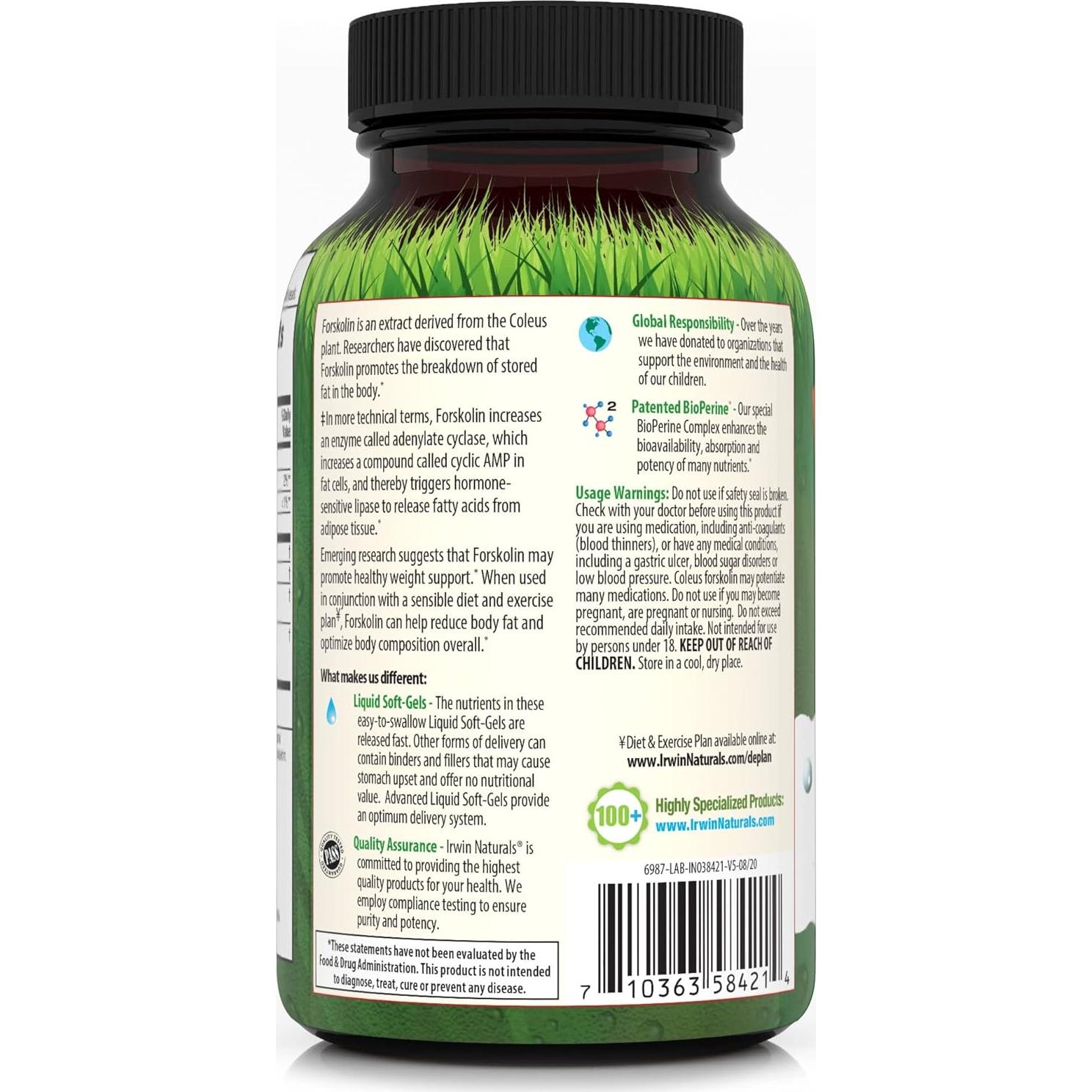 Suplemento de Pérdida de Grasa Irwin Naturals Forskolin 60 Cápsulas