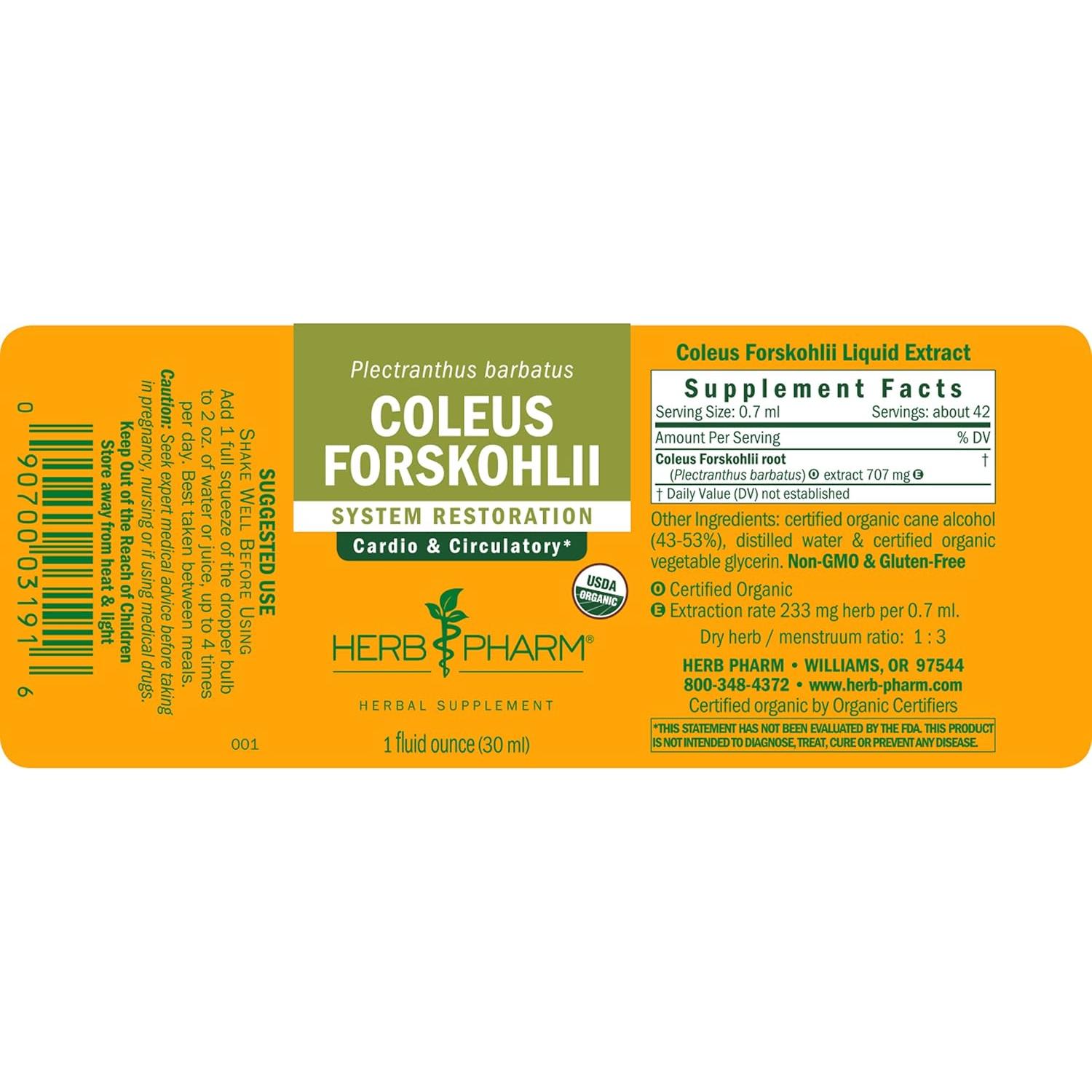 Extracto Líquido de Coleus Forskohlii Herb Pharm 29.57 ml