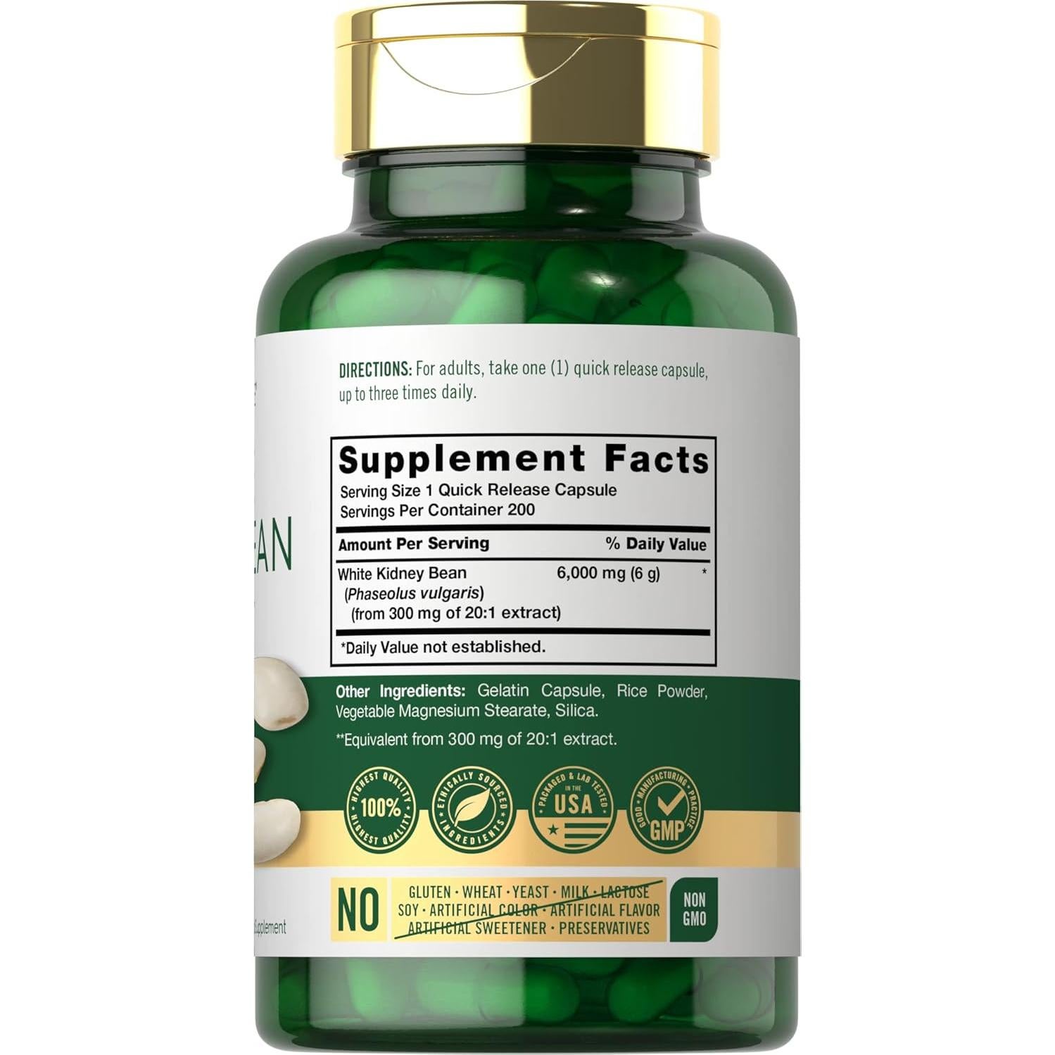 Frijol Blanco Carlyle 6000mg | 200 Cápsulas Sin OGM y Gluten