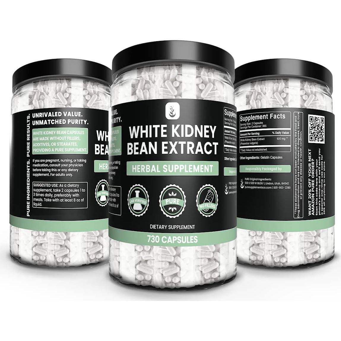 Extracto de Fasolas Blancas Puras 730 Cápsulas Sin Rellenos