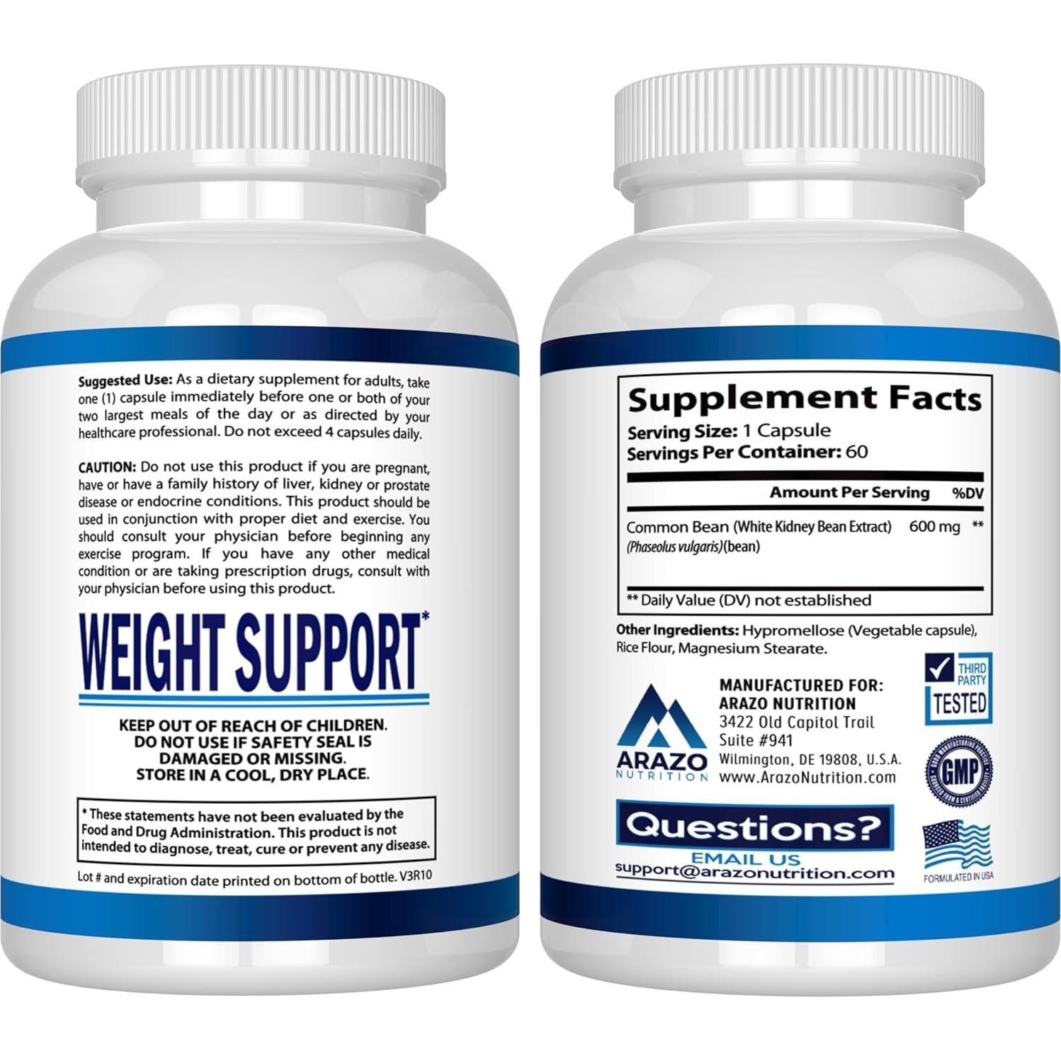 Extracto de Frijol Blanco Arazo Nutrition 600mg - 60 Cápsulas