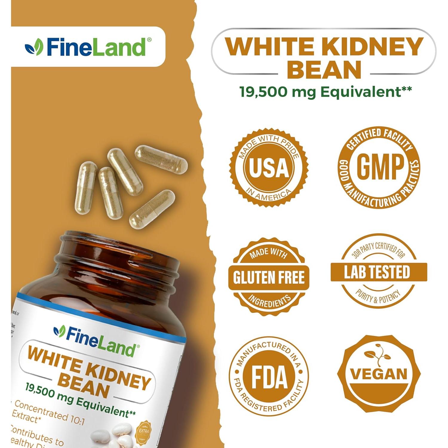 Extracto de Frijol Blanco FineLand 10:1 - 210 Cápsulas Veganas