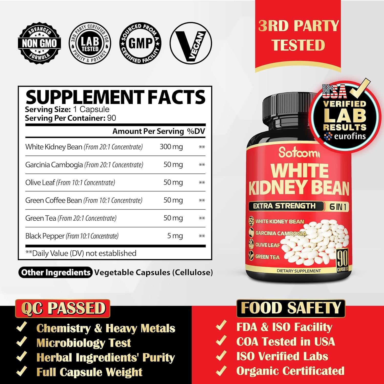 Satoomi Extracto de Frijol Blanco 90 Cápsulas - 3 Meses