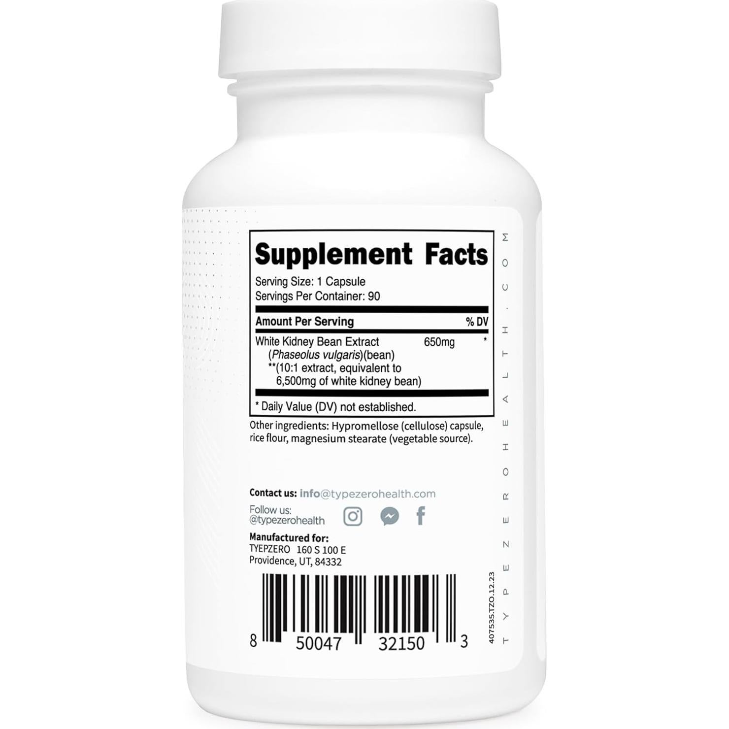 Cápsulas de Frijol Blanco Tipo Cero 90 Unidades 6500 MG