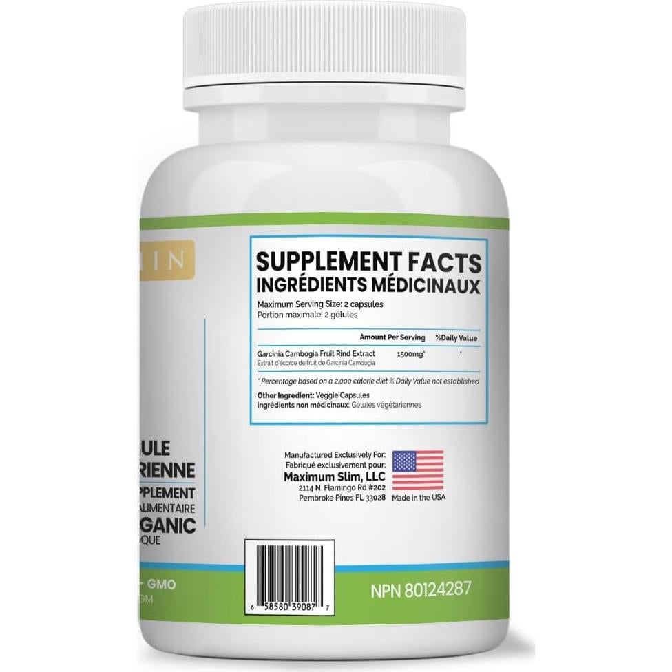 Suplemento Garcinia Cambogia Maximum Slim 60 Cápsulas 100% Puro