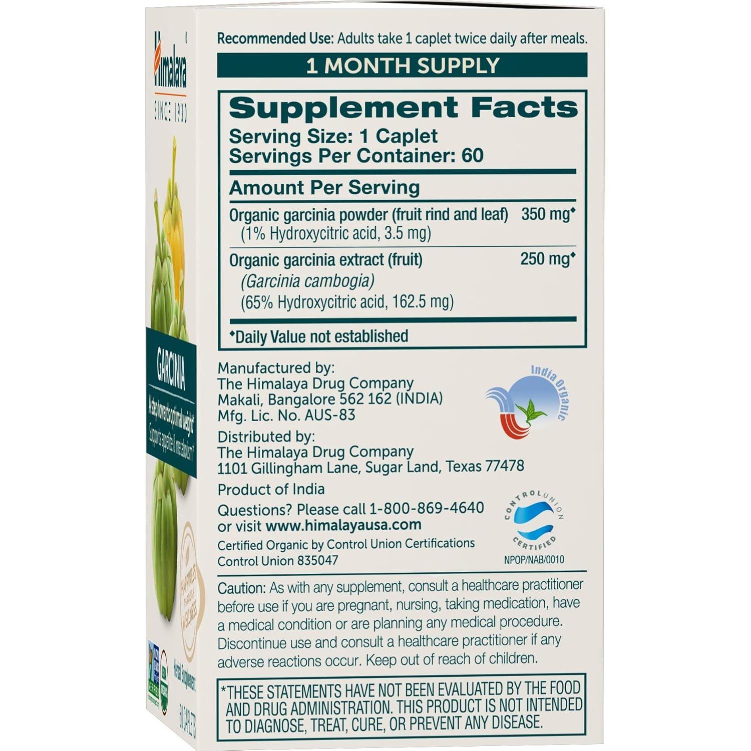 Suplemento Herbal Garcinia Cambogia Himalaya 600 mg 60 Tabletas