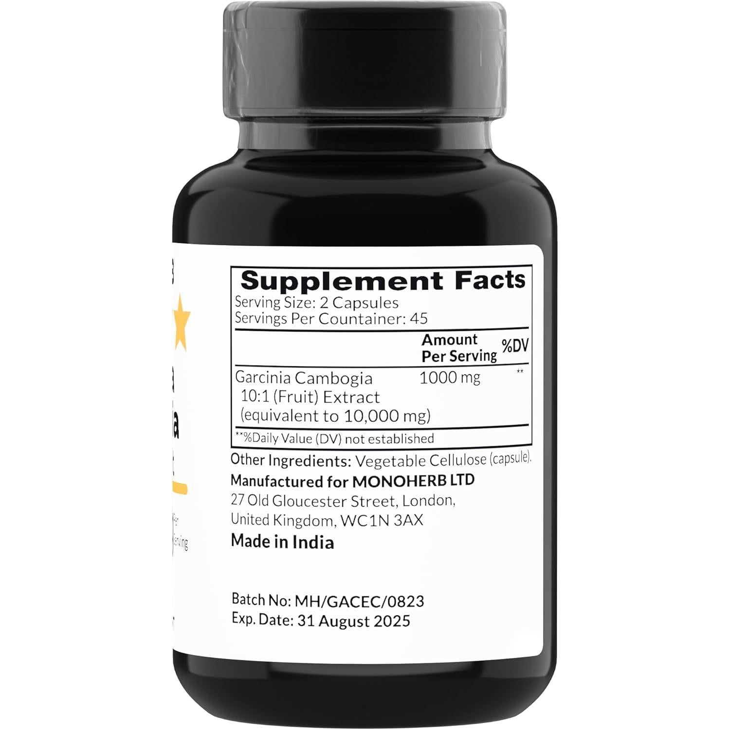 Garcinia Cambogia 1000 mg MONOHERB - 90 Cápsulas Veganas