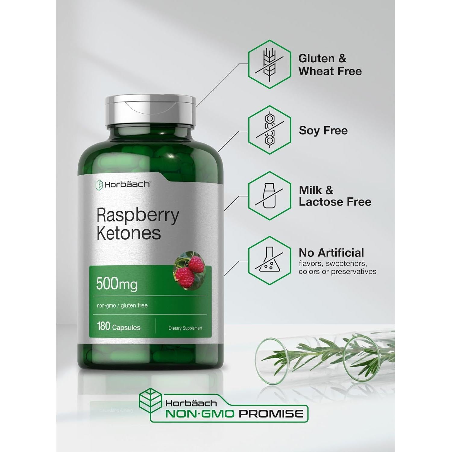 Cetonas de Frambuesa Horbäach 500mg 180 Cápsulas Sin OGM