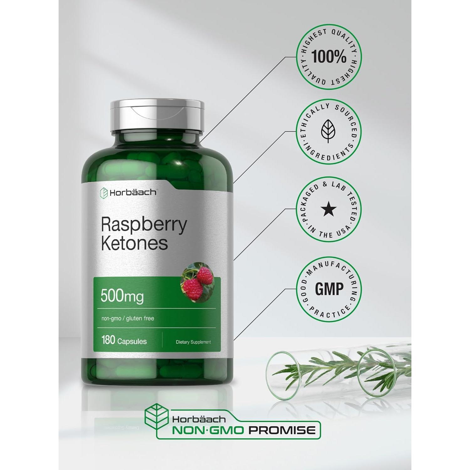 Cetonas de Frambuesa Horbäach 500mg 180 Cápsulas Sin OGM