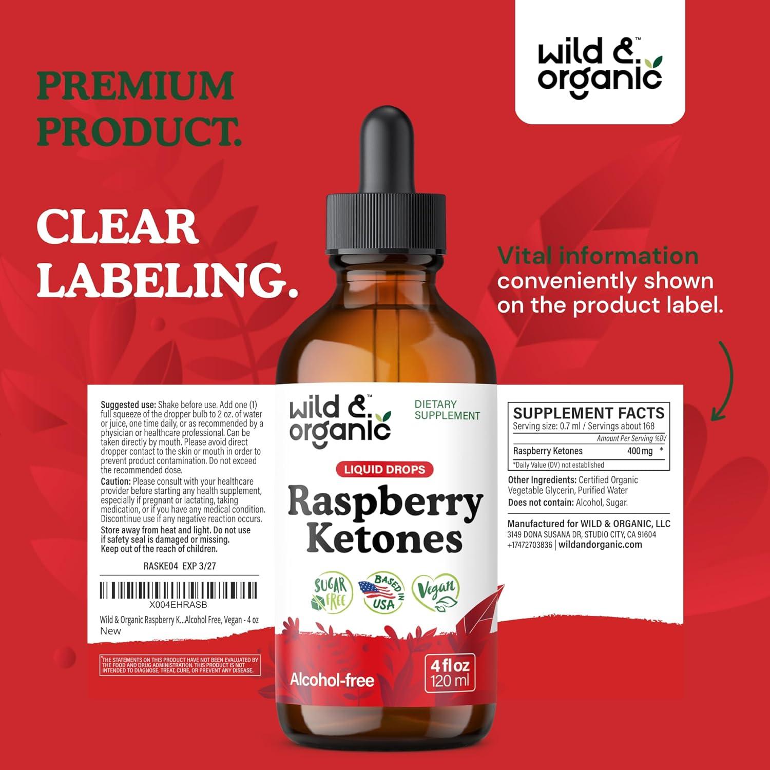 Gotas Líquidas de Cetonas de Frambuesa Silvestre 118 ml - Vegano